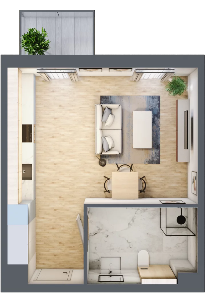 1 pokój, apartament 34,39 m², piętro 2, oferta nr A/14, Apartamenty Park Matecznego, Kraków, Podgórze, Mateczny, ul. Rydlówka 5