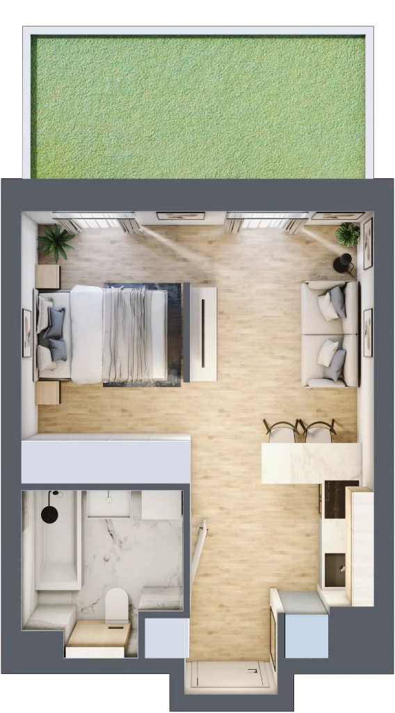 1 pokój, apartament 29,80 m², parter, oferta nr B/2, Apartamenty Park Matecznego, Kraków, Podgórze, Mateczny, ul. Rydlówka 5