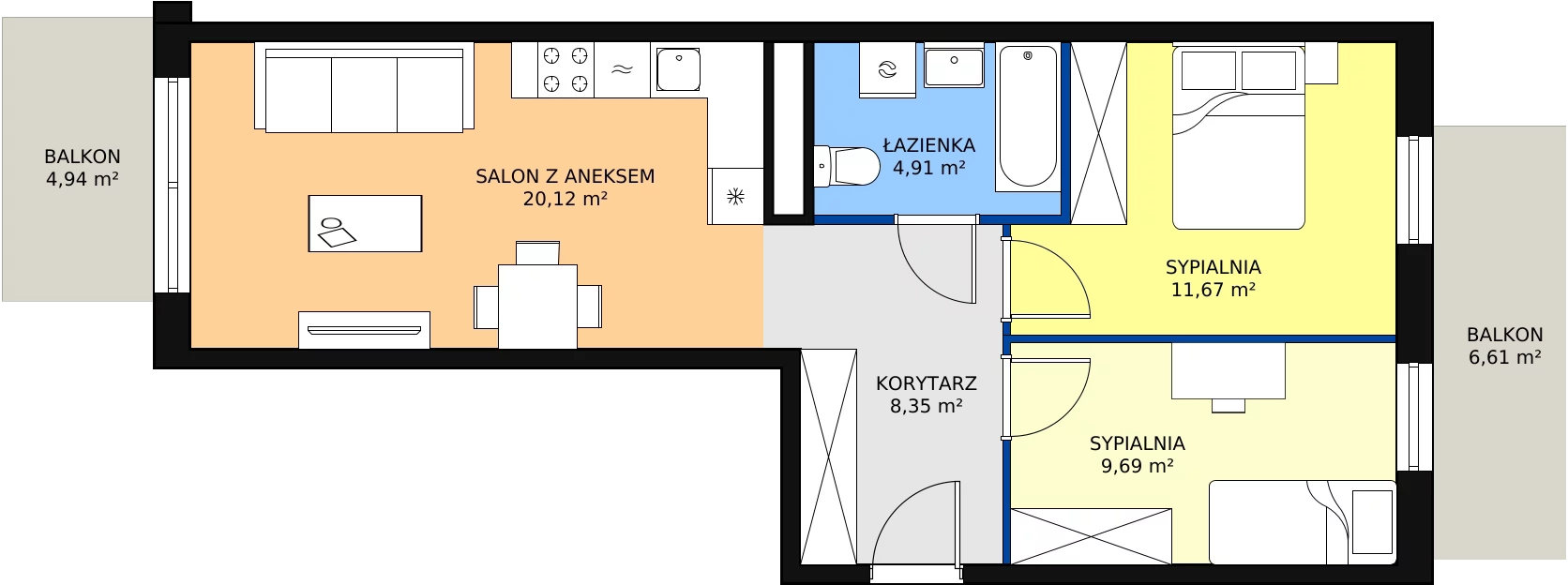 Zalety apartamentu 54.74 m², B/7