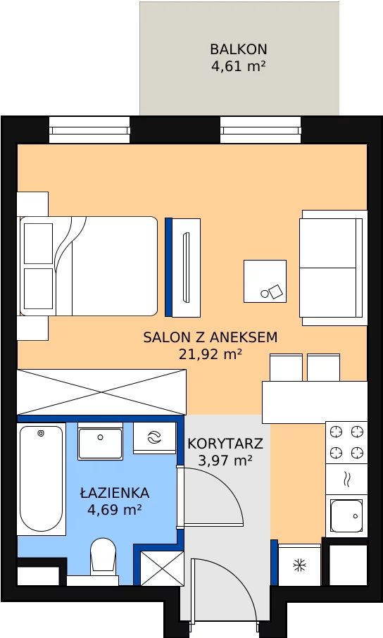 Zalety apartamentu 30.58 m², B/9
