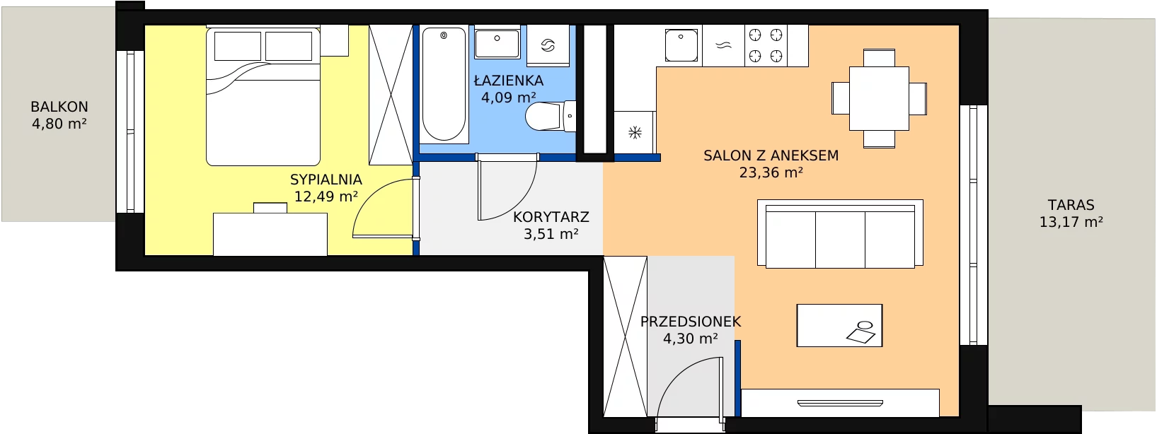Zalety apartamentu 47.75 m², B/21