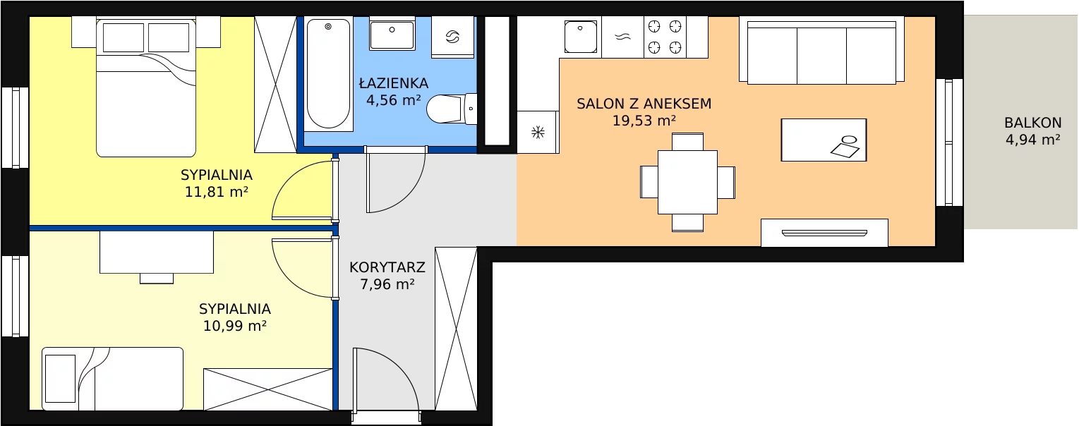 Zalety apartamentu 54.85 m², B/46