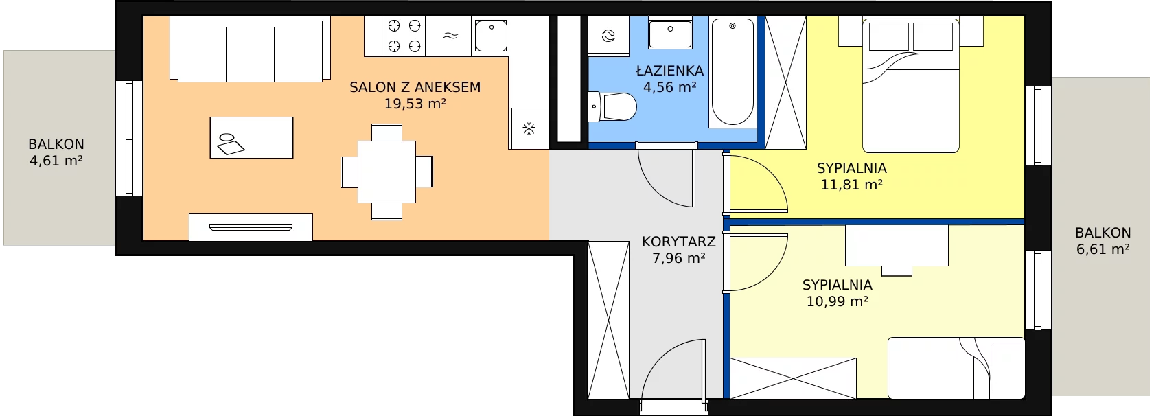 Zalety apartamentu 54.85 m², B/49