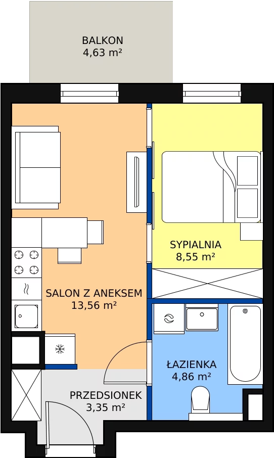 Zalety apartamentu 30.32 m², B/52