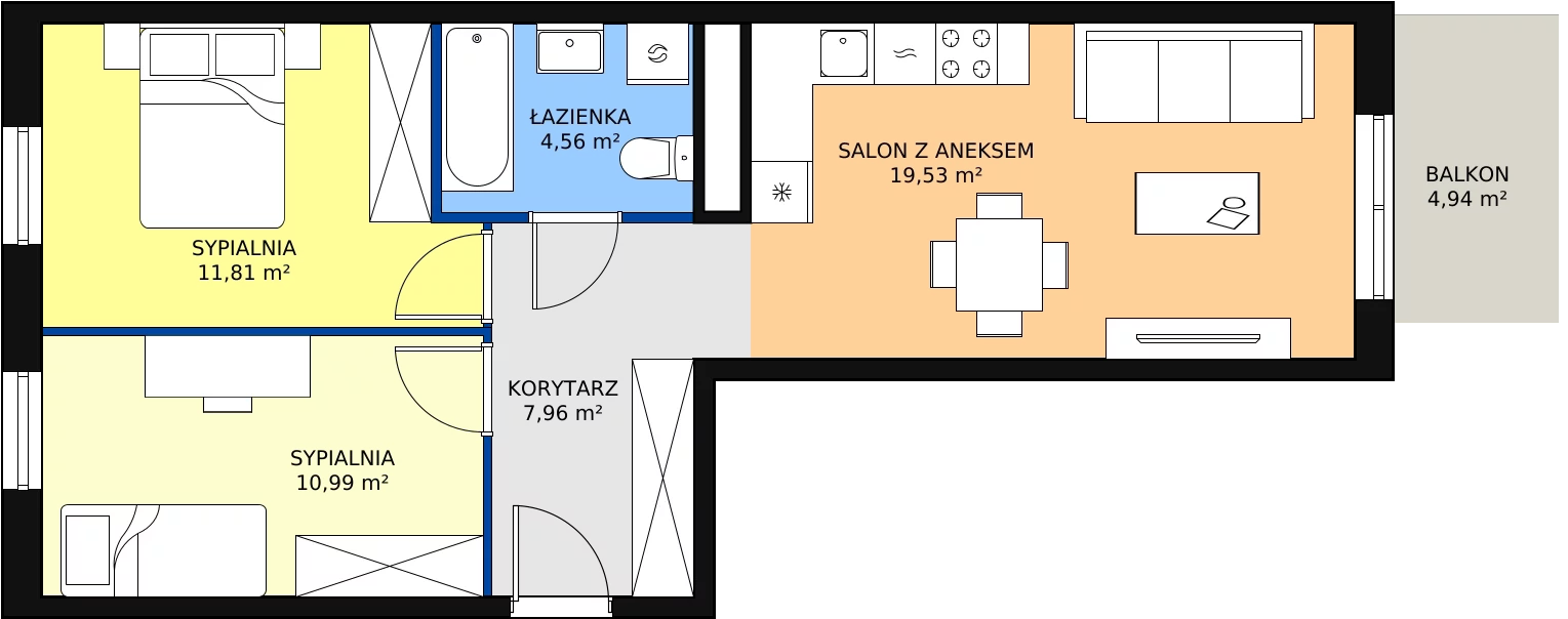 Zalety apartamentu 54.85 m², B/54
