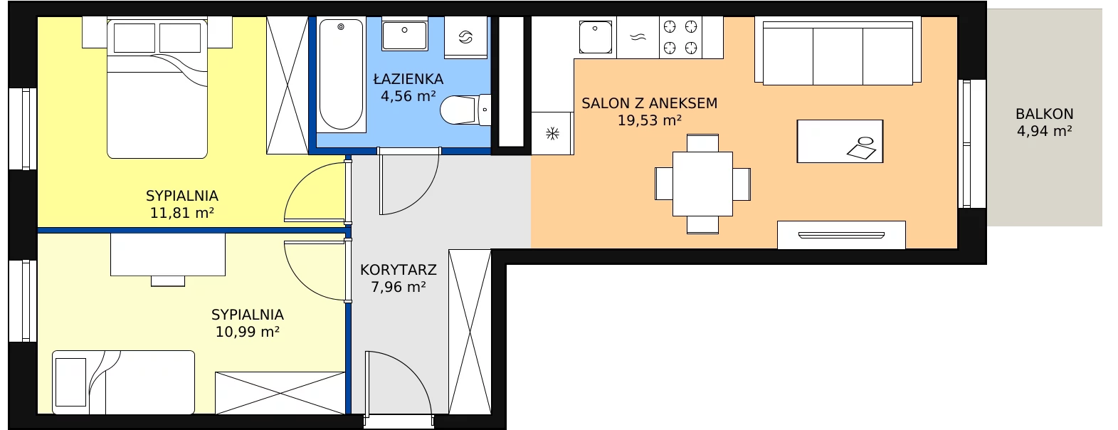 Zalety apartamentu 54.85 m², B/58