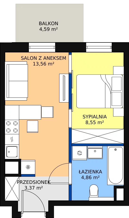 Zalety apartamentu 30.34 m², B/60