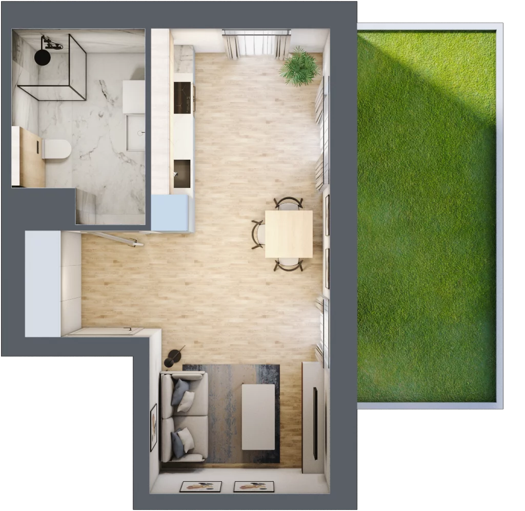 1 pokój, apartament 33,22 m², parter, oferta nr B/70, Apartamenty Park Matecznego, Kraków, Podgórze, Mateczny, ul. Rydlówka 5
