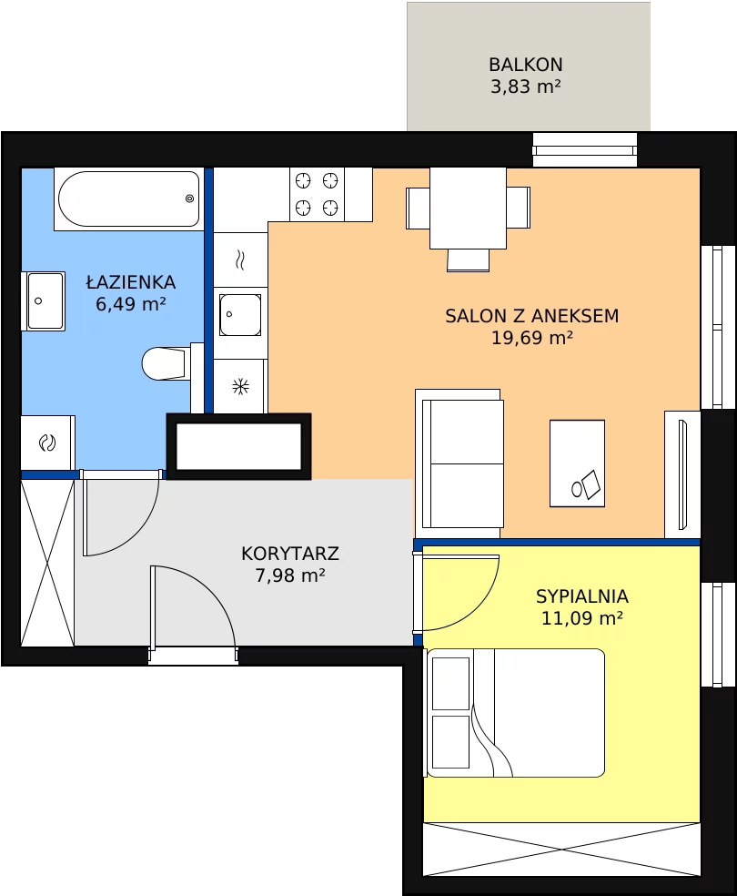 Zalety apartamentu 45.25 m², B/76