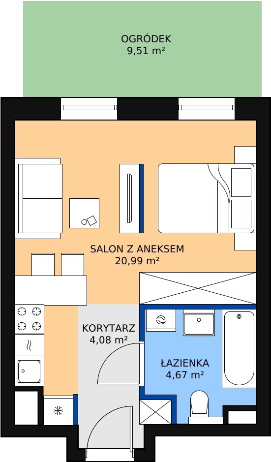 Zalety apartamentu 29.74 m², B/88