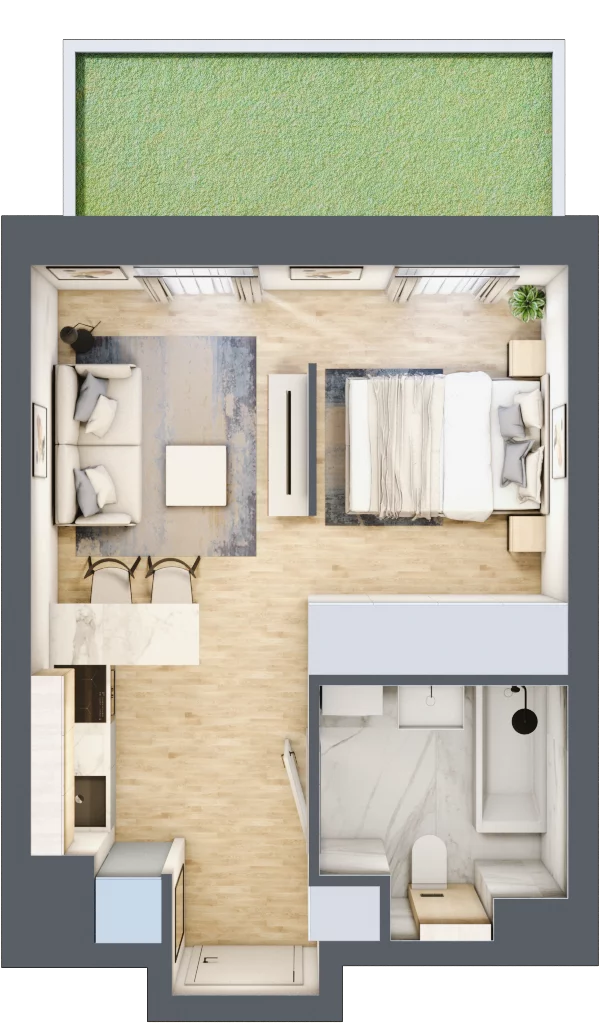 1 pokój, apartament 29,74 m², parter, oferta nr B/88, Apartamenty Park Matecznego, Kraków, Podgórze, Mateczny, ul. Rydlówka 5