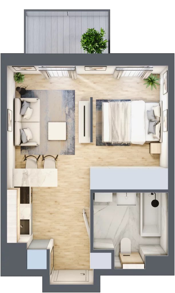 1 pokój, apartament 30,51 m², piętro 2, oferta nr B/96, Apartamenty Park Matecznego, Kraków, Podgórze, Mateczny, ul. Rydlówka 5
