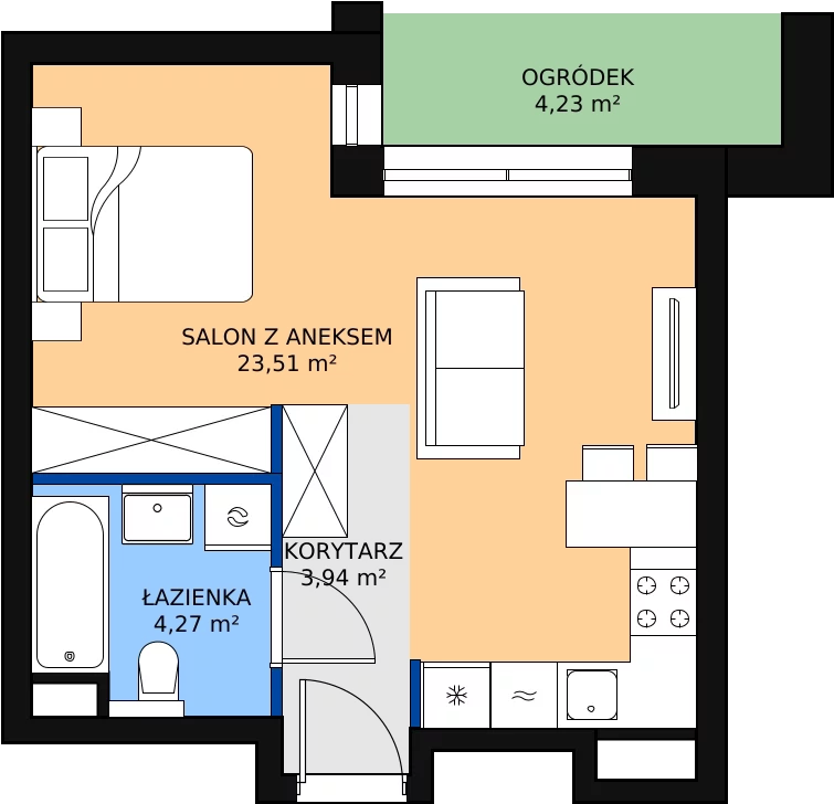 Zalety apartamentu 31.72 m², C/23