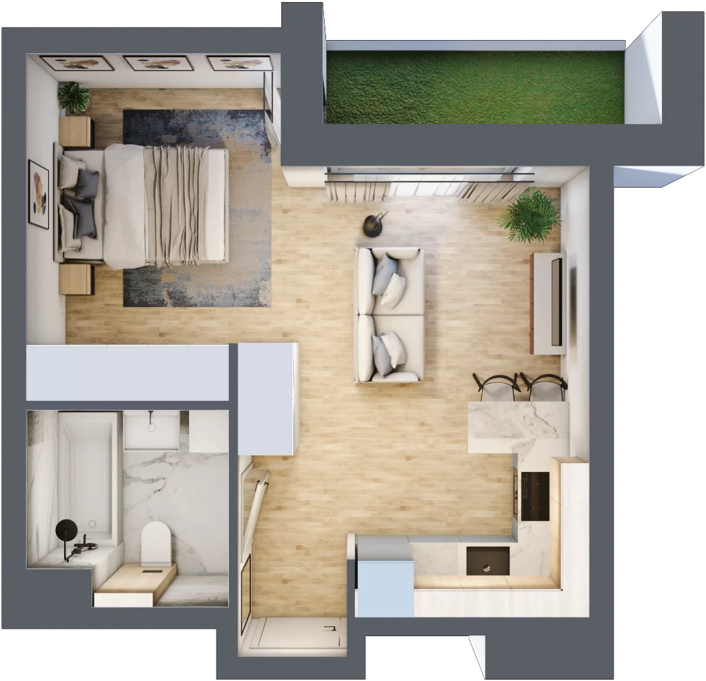 1 pokój, apartament 31,72 m², parter, oferta nr C/23, Apartamenty Park Matecznego, Kraków, Podgórze, Mateczny, ul. Rydlówka 5