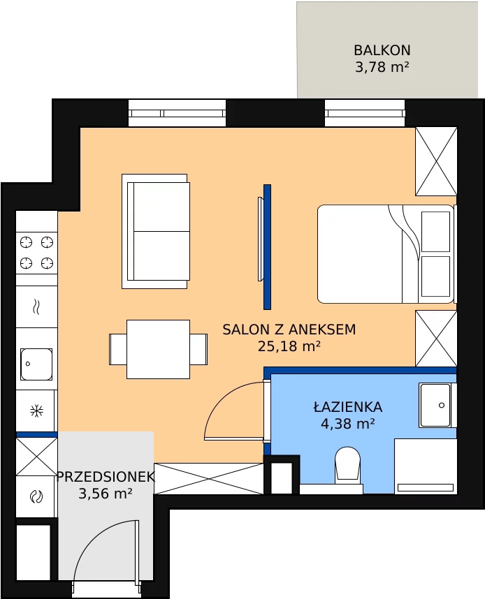 Zalety apartamentu 33.12 m², C/33