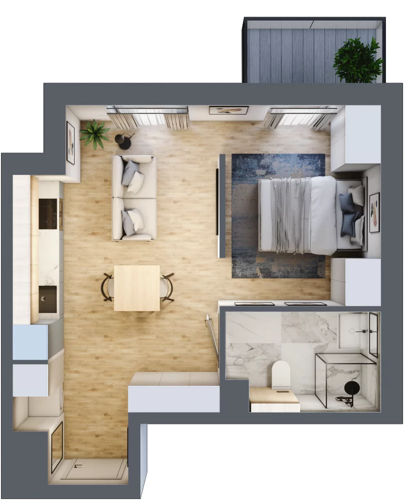 1 pokój, apartament 33,12 m², piętro 2, oferta nr C/33, Apartamenty Park Matecznego, Kraków, Podgórze, Mateczny, ul. Rydlówka 5