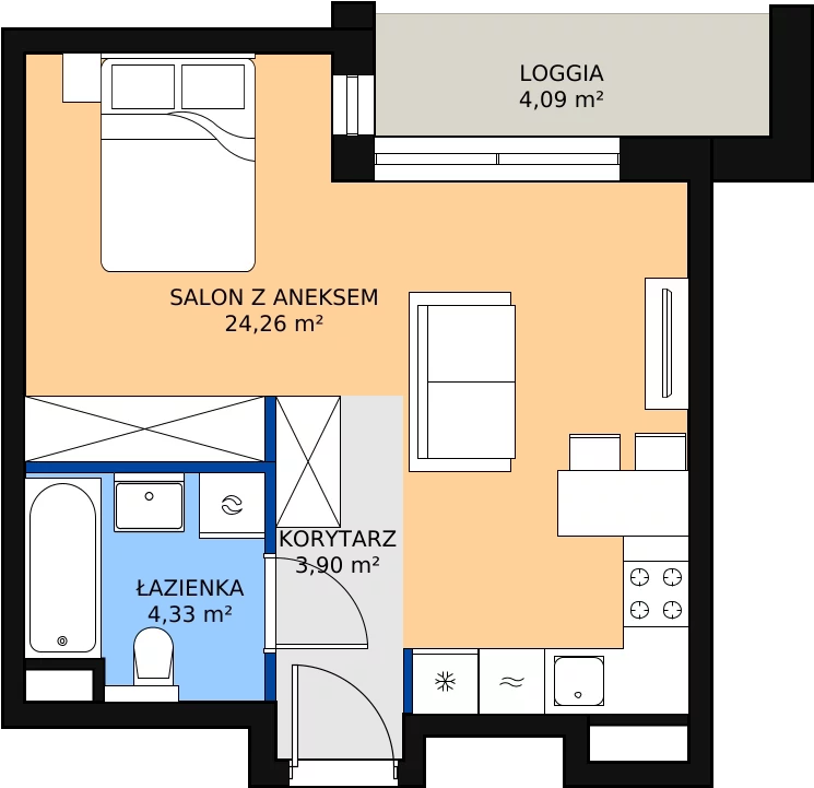 Zalety apartamentu 32.49 m², C/42