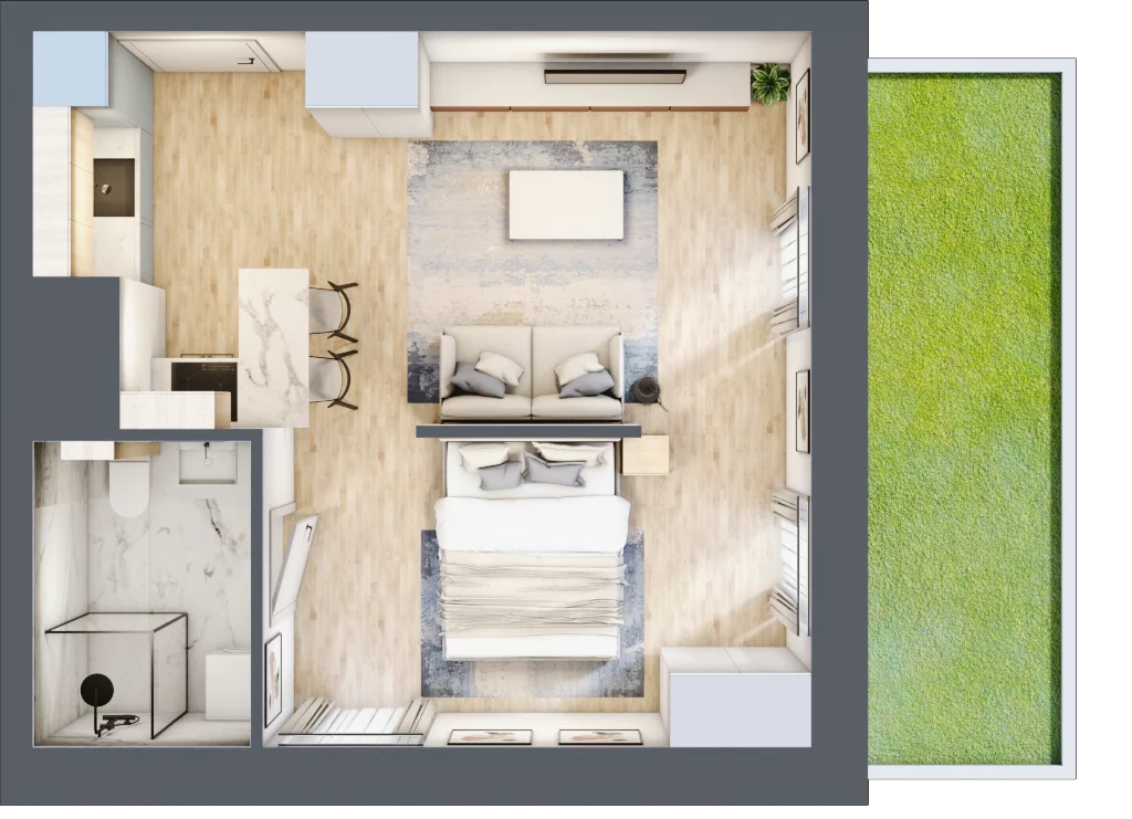 1 pokój, apartament 34,47 m², parter, oferta nr D/1, Apartamenty Park Matecznego, Kraków, Podgórze, Mateczny, ul. Rydlówka 5