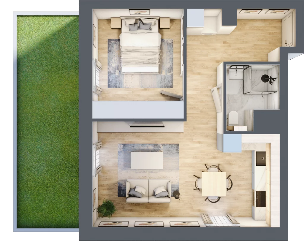 2 pokoje, apartament 43,44 m², parter, oferta nr D/2, Apartamenty Park Matecznego, Kraków, Podgórze, Mateczny, ul. Rydlówka 5