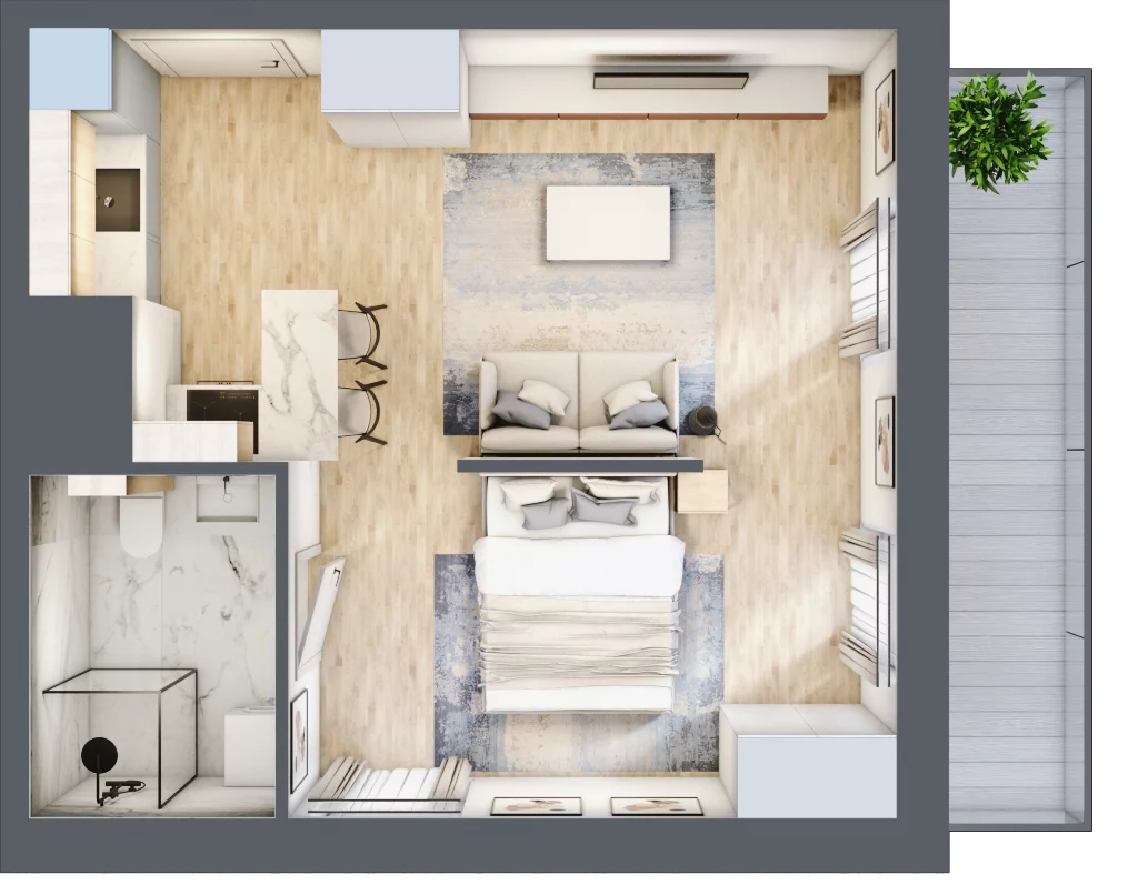 1 pokój, apartament 35,63 m², piętro 2, oferta nr D/9, Apartamenty Park Matecznego, Kraków, Podgórze, Mateczny, ul. Rydlówka 5