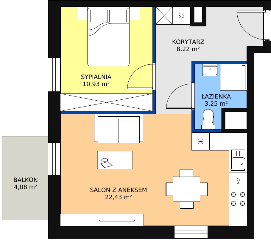 Zalety apartamentu 44.83 m², D/14