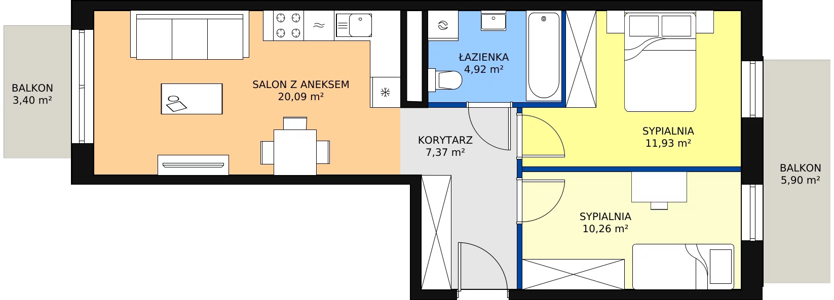 Zalety apartamentu 54.57 m², D/20