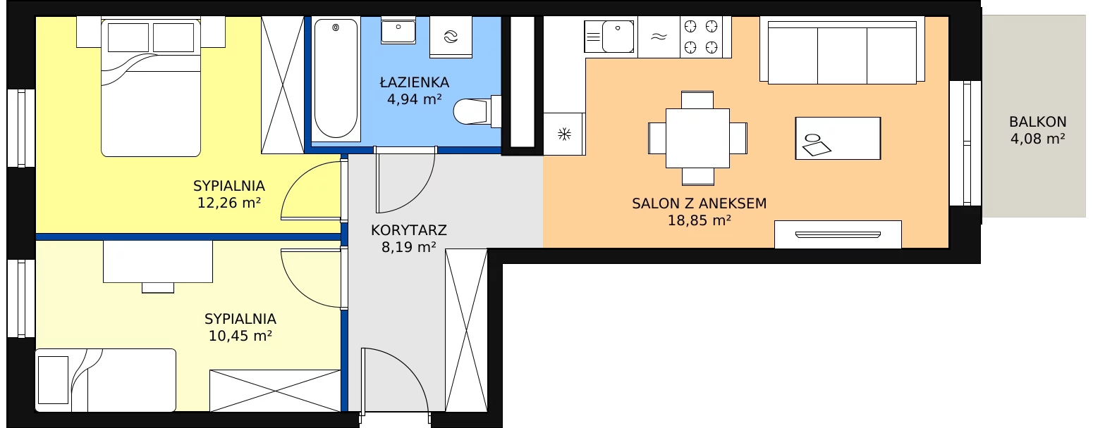 Zalety apartamentu 54.69 m², D/59