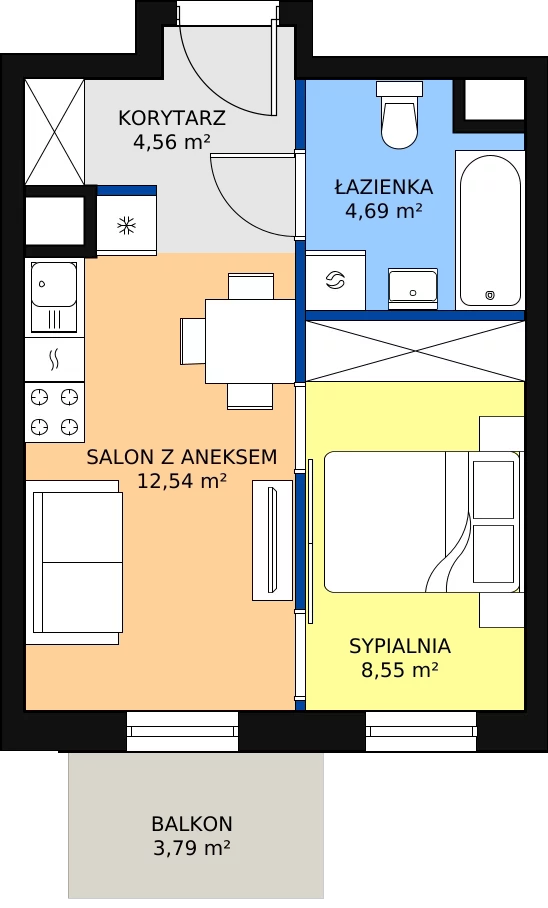 Zalety apartamentu 30.34 m², D/64