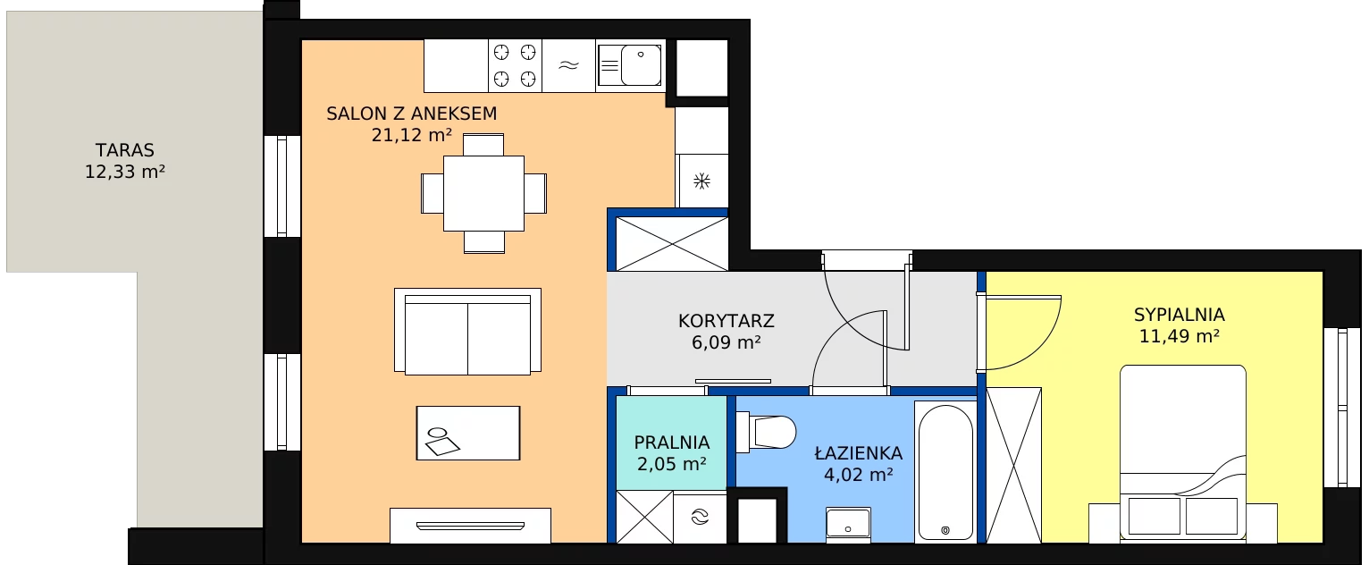 Zalety apartamentu 44.77 m², D/77