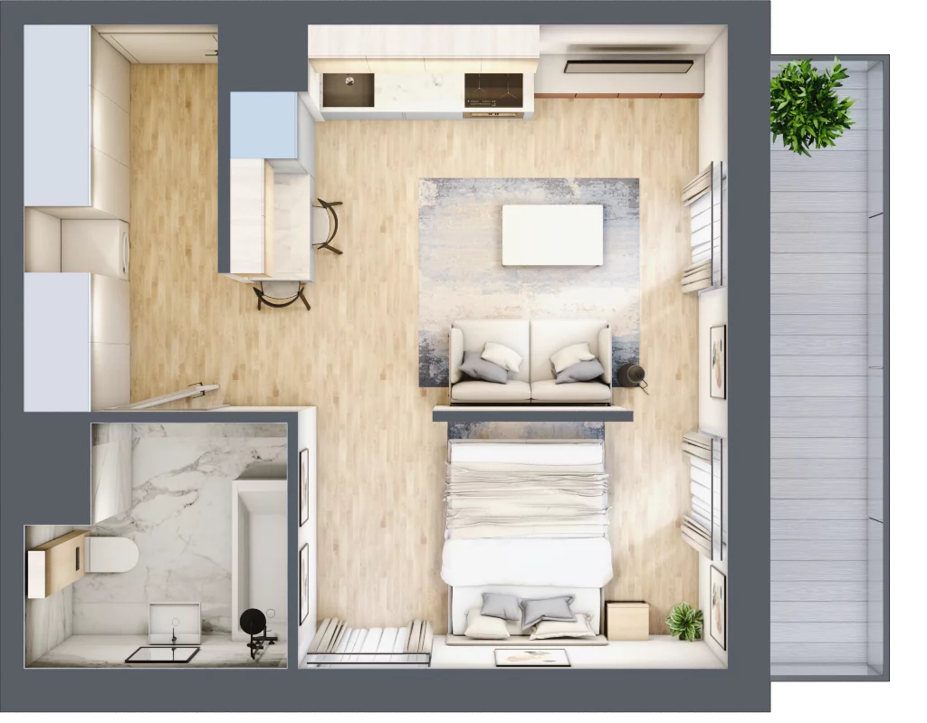 1 pokój, apartament 35,20 m², piętro 2, oferta nr D/97, Apartamenty Park Matecznego, Kraków, Podgórze, Mateczny, ul. Rydlówka 5