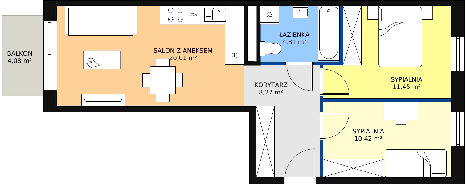 Zalety apartamentu 54.96 m², D/103