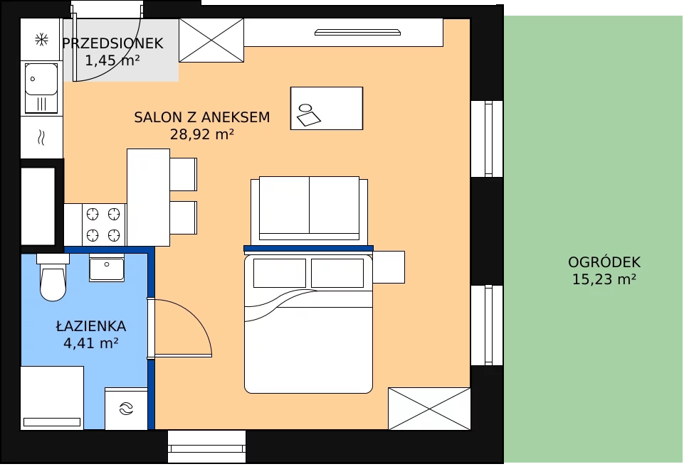 Zalety apartamentu 34.78 m², E/1