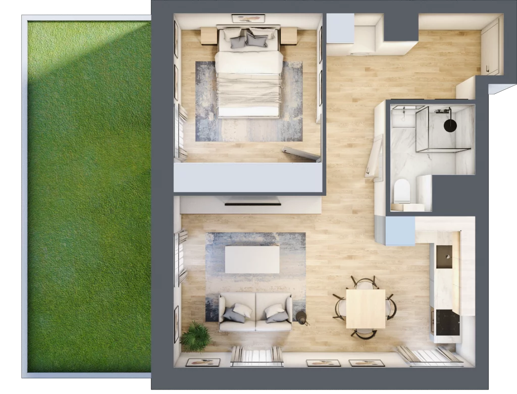2 pokoje, apartament 43,07 m², parter, oferta nr E/2, Apartamenty Park Matecznego, Kraków, Podgórze, Mateczny, ul. Rydlówka 5