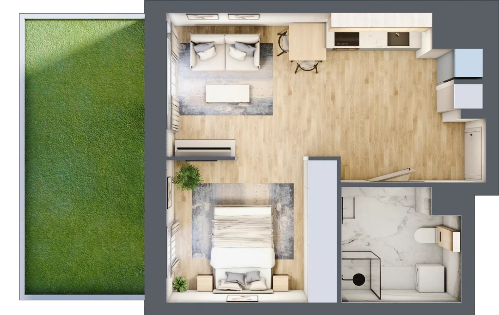 1 pokój, apartament 37,71 m², parter, oferta nr E/3, Apartamenty Park Matecznego, Kraków, Podgórze, Mateczny, ul. Rydlówka 5