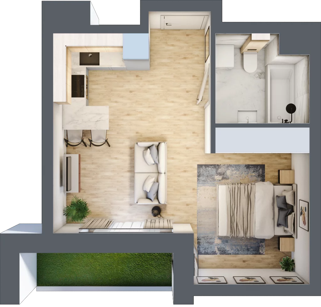 1 pokój, apartament 31,54 m², parter, oferta nr E/22, Apartamenty Park Matecznego, Kraków, Podgórze, Mateczny, ul. Rydlówka 5