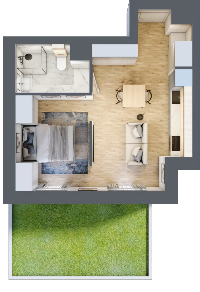 1 pokój, apartament 32,01 m², parter, oferta nr E/23, Apartamenty Park Matecznego, Kraków, Podgórze, Mateczny, ul. Rydlówka 5