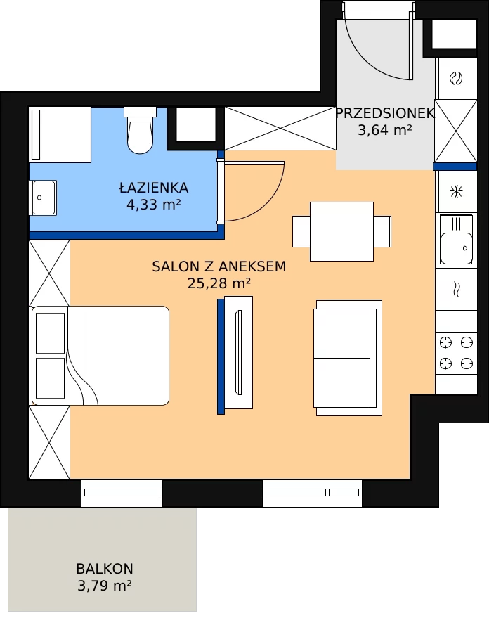 Zalety apartamentu 33.25 m², E/28