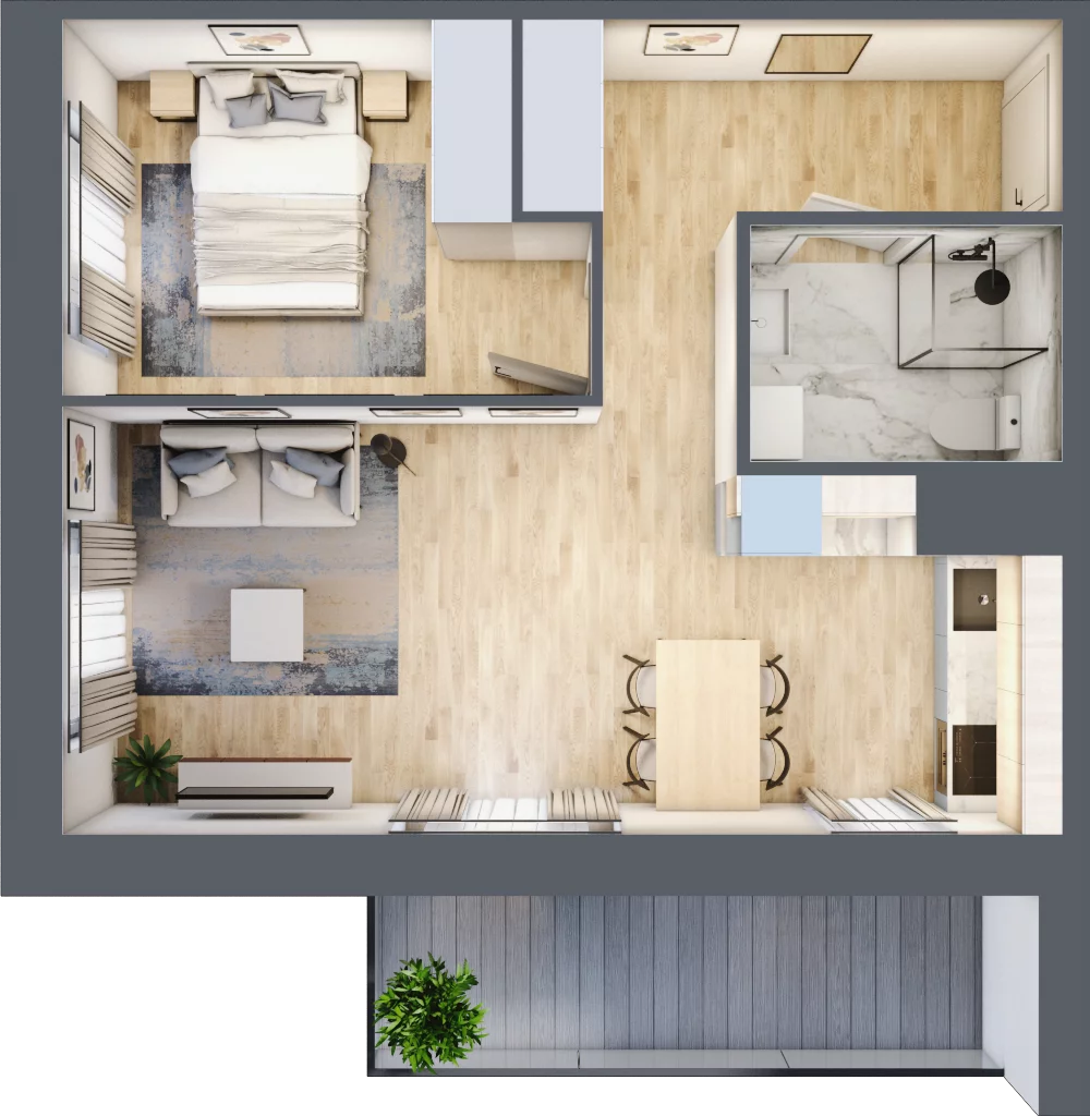 2 pokoje, mieszkanie 43,27 m², piętro 1, oferta nr B/7, Osiedle przy Malborskiej budynek B, Kraków, Podgórze Duchackie, Wola Duchacka, ul. Białoruska