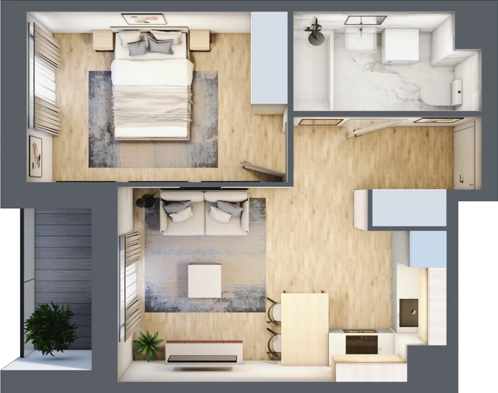 2 pokoje, mieszkanie 36,97 m², piętro 1, oferta nr B/8, Osiedle przy Malborskiej budynek B, Kraków, Podgórze Duchackie, Wola Duchacka, ul. Białoruska