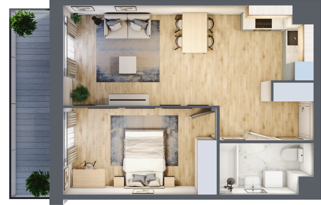2 pokoje, mieszkanie 46,74 m², piętro 1, oferta nr B/9, Osiedle przy Malborskiej budynek B, Kraków, Podgórze Duchackie, Wola Duchacka, ul. Białoruska