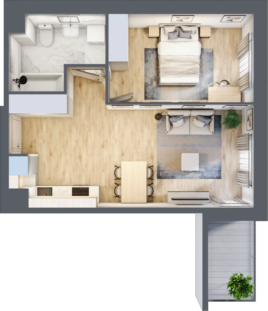 2 pokoje, mieszkanie 44,65 m², piętro 1, oferta nr B/11, Osiedle przy Malborskiej budynek B, Kraków, Podgórze Duchackie, Wola Duchacka, ul. Białoruska