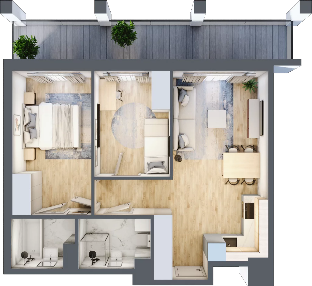 3 pokoje, mieszkanie 58,65 m², piętro 1, oferta nr D/3, Apartamenty Rudnickiego, Warszawa, Bielany, Piaski, ul. Rudnickiego 7