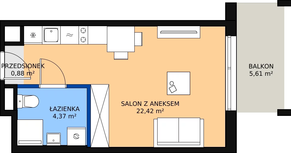 Zalety mieszkania 27.67 m², D/55