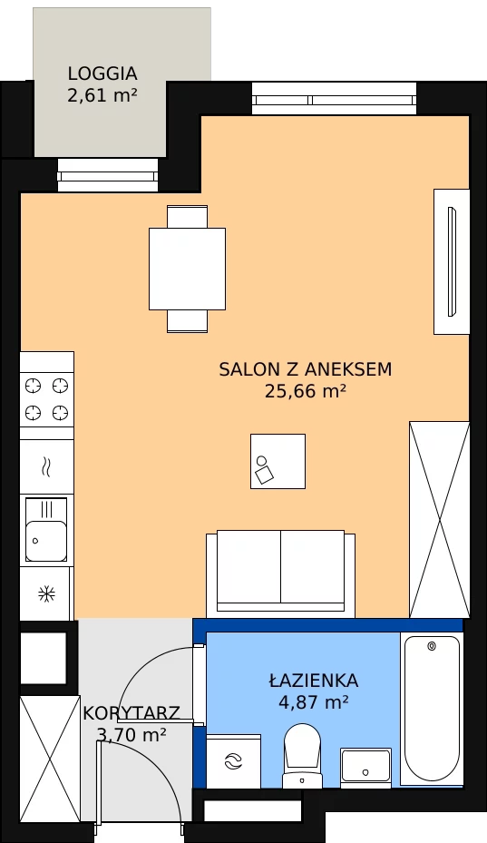 Zalety mieszkania 34.23 m², C/46