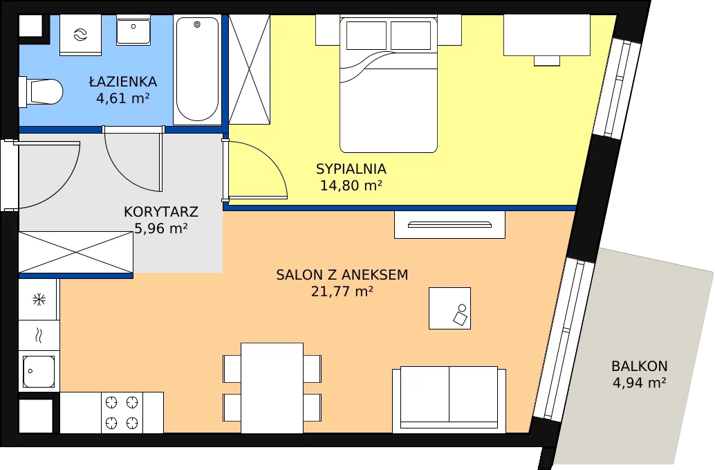 Zalety mieszkania 47.14 m², A/23