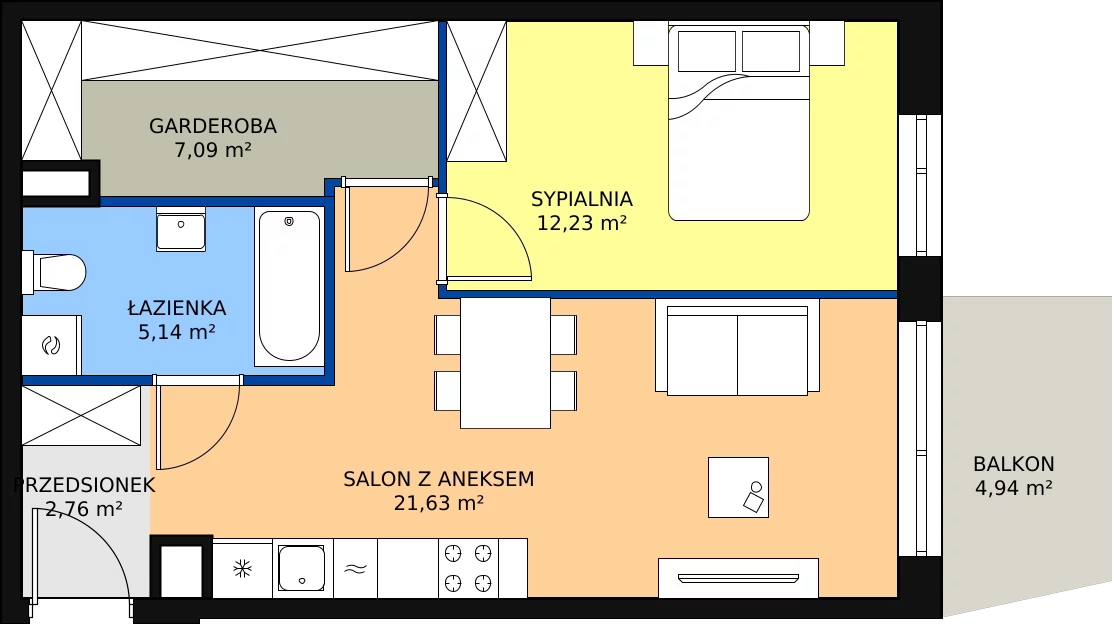 Zalety mieszkania 48.85 m², B/22