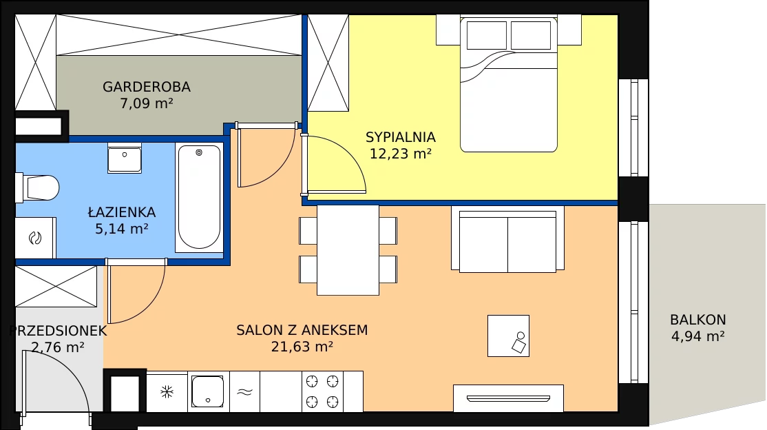 Zalety mieszkania 48.85 m², B/38