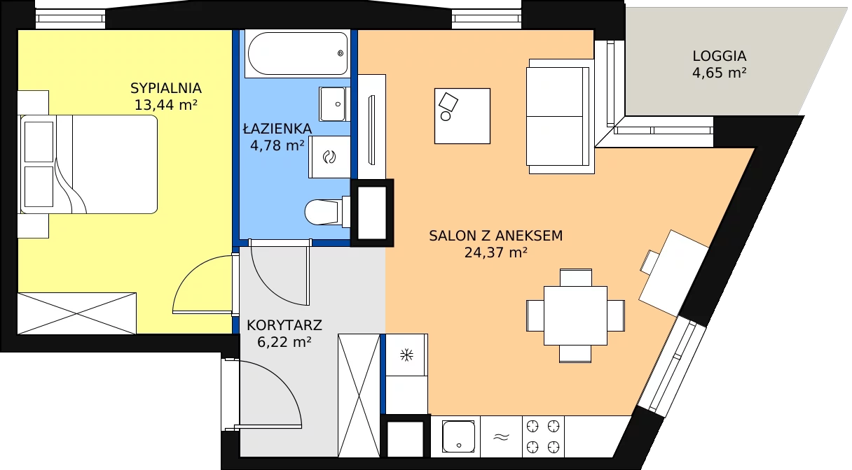Zalety mieszkania 48.81 m², C/45