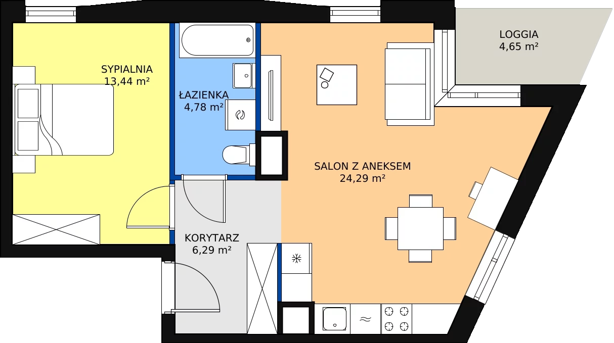 Zalety mieszkania 48.8 m², C/53