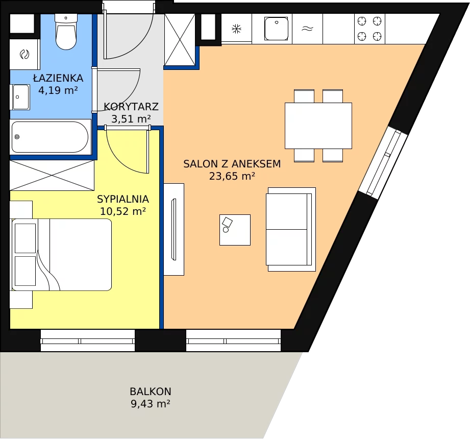 Zalety mieszkania 41.87 m², E/37
